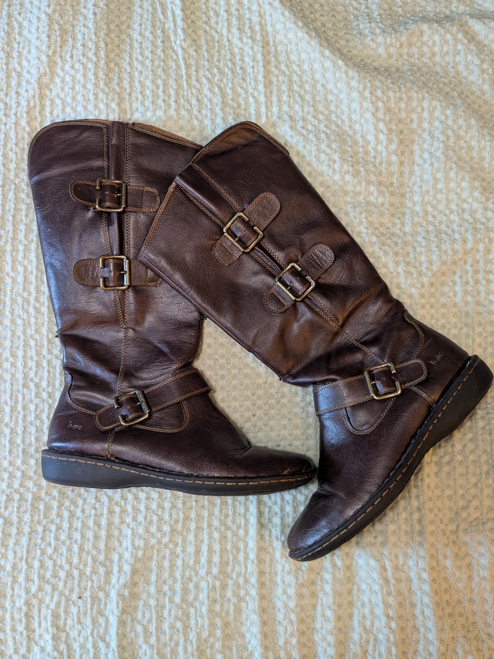 B.O.C. Brown Faux Leather Buckle Riding Boots, Size 10 Women's